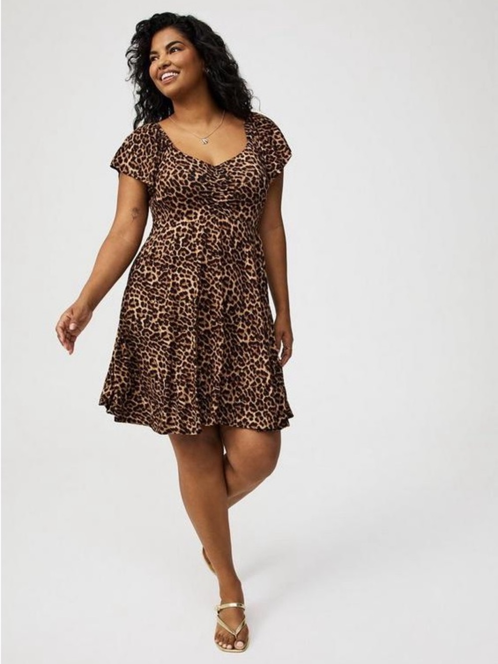 Torrid Dress NWT 2X Leopard Print Jersey Super Soft Skater Babydoll Boho Western